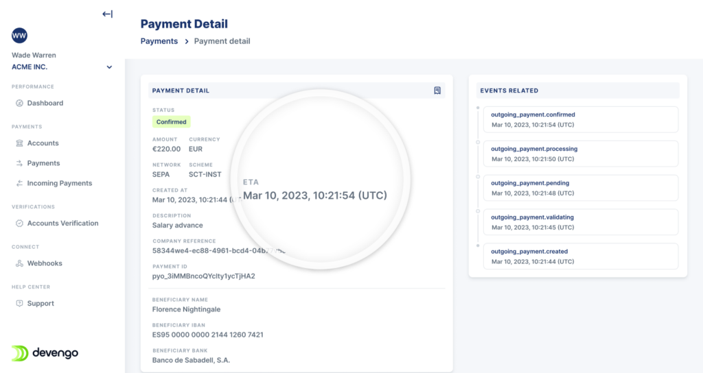 control panel estimated time of arrival